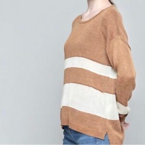 Massimo Dutti Tan Breton Striped Bateau Neck Cashmere Wool Blend Sweater Size S